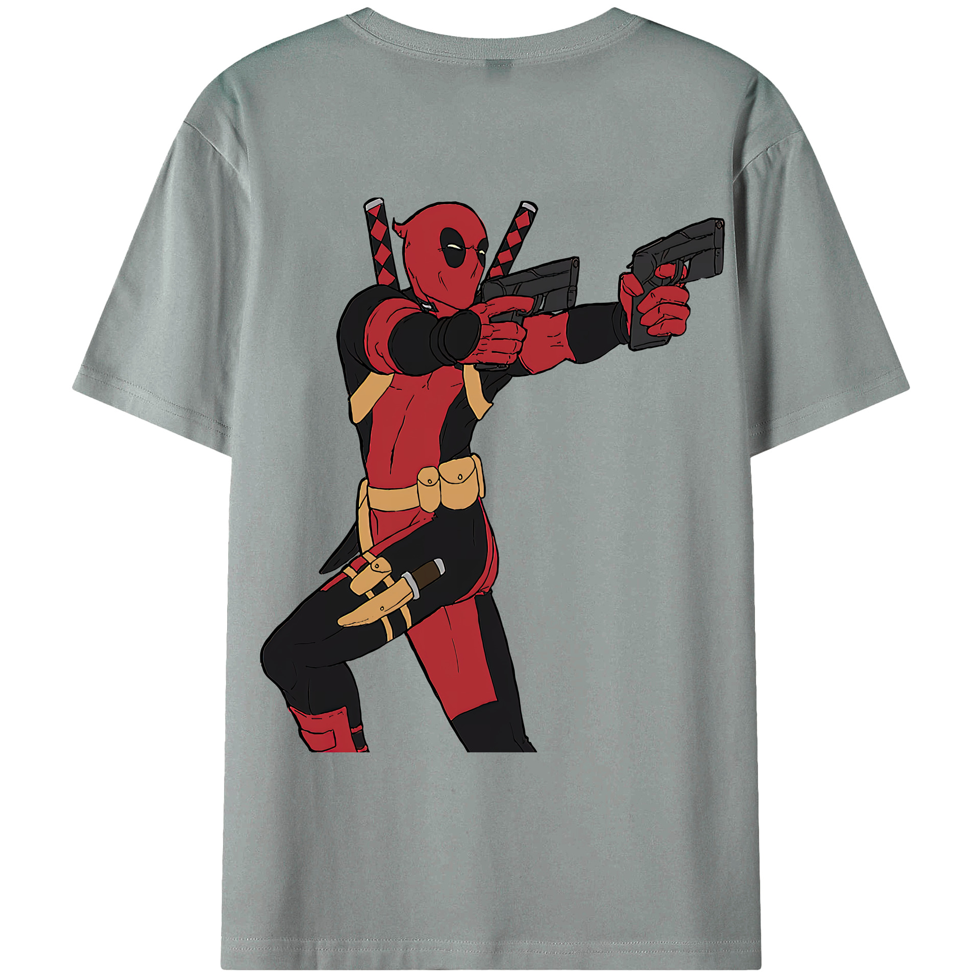 （画像用） Deadpool デッドプール 綿100％ メンズ半袖Tシャツ（バックプリント） 通気性